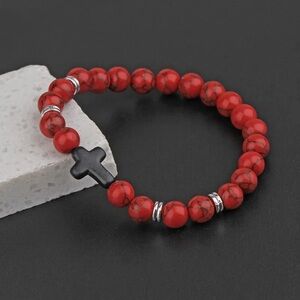 Red‎ Beaded Bracelet with Cross Charm